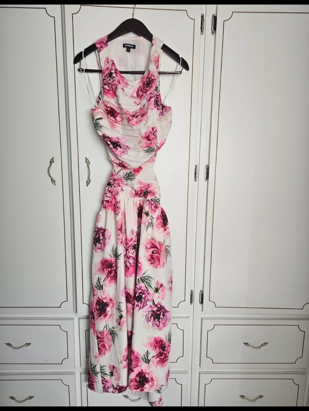 Express White Maxi Dress with Pink Floral Print